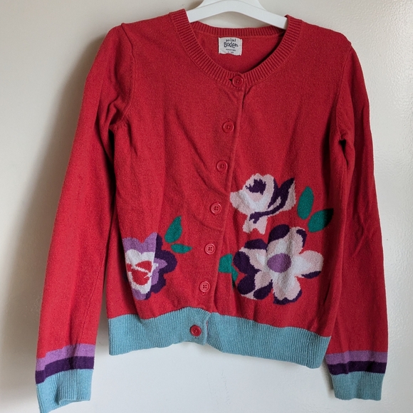 Mini Boden Floral Red Sweater Cardigan Flowers 9-10Y - Picture 7 of 12